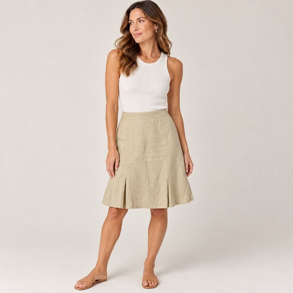 Vintage Ralph Lauren 100% Linen Skirt Size 6 Tan Beige Y2K Women’s